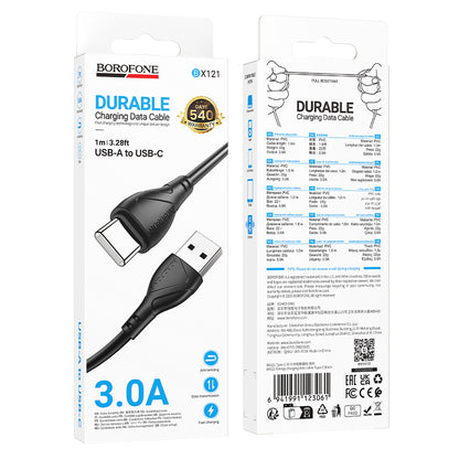 Kabl za podatke i punjenje USB-A - USB-C Borofone BX121 Energy, 18W, 1m, Crni