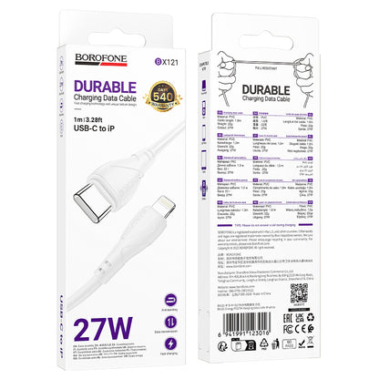 Kabl za prenos podataka i punjenje USB-C - USB-C Borofone BX121 Energy, 60W, 1m, Bel