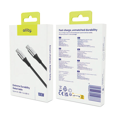 Kabl za podatke i punjenje USB-C - USB-C Allity. AUC-01, 100W, 1m, Crna