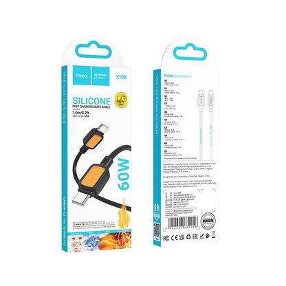 Kabl za podatke i punjenje USB-C - USB-C HOCO X108, 60W, 1m, Crni
