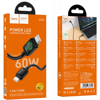 Kabl za podatke i punjenje USB-C - USB-C HOCO U146, 60W, 1.2m, Crni