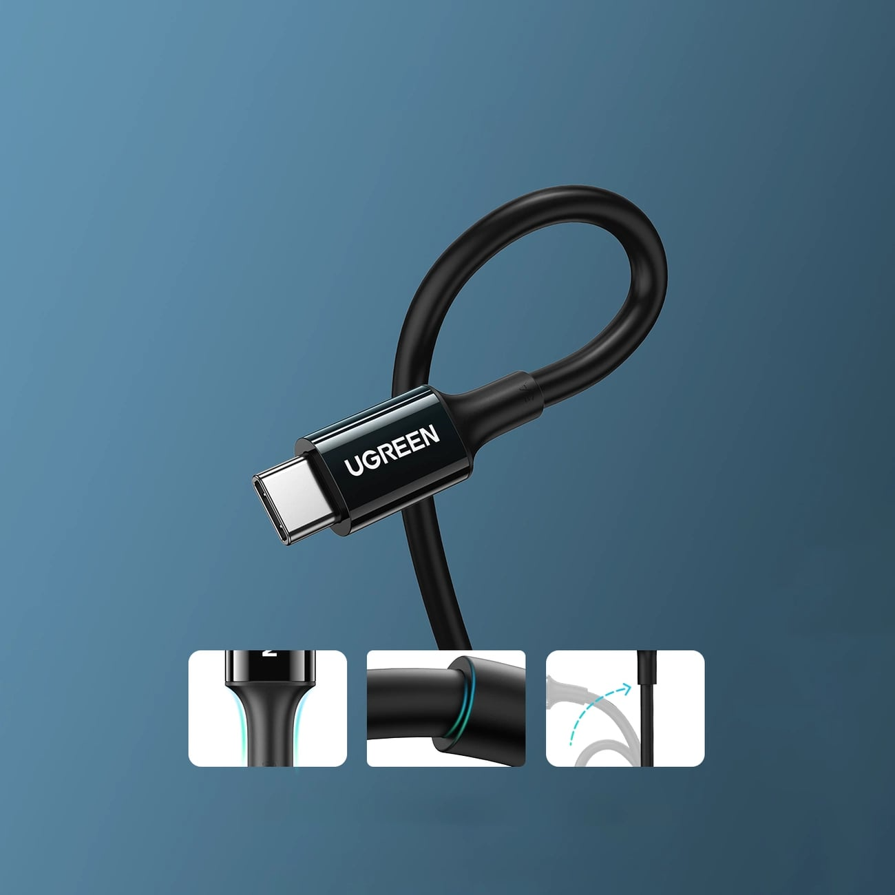 Kabl za prenos podataka i punjenje USB-C - USB-C UGREEN US300, 100W, 2m, Crni