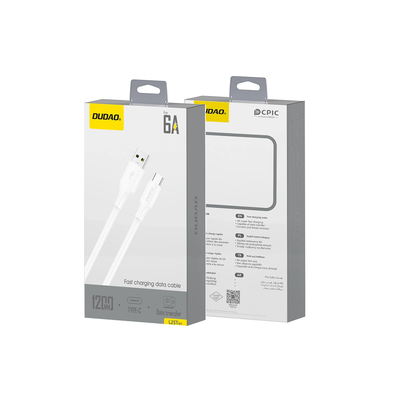 Kabl za podatke i punjenje USB-A - USB-C Dudao L2sT, 60W, 1.2m, Beli