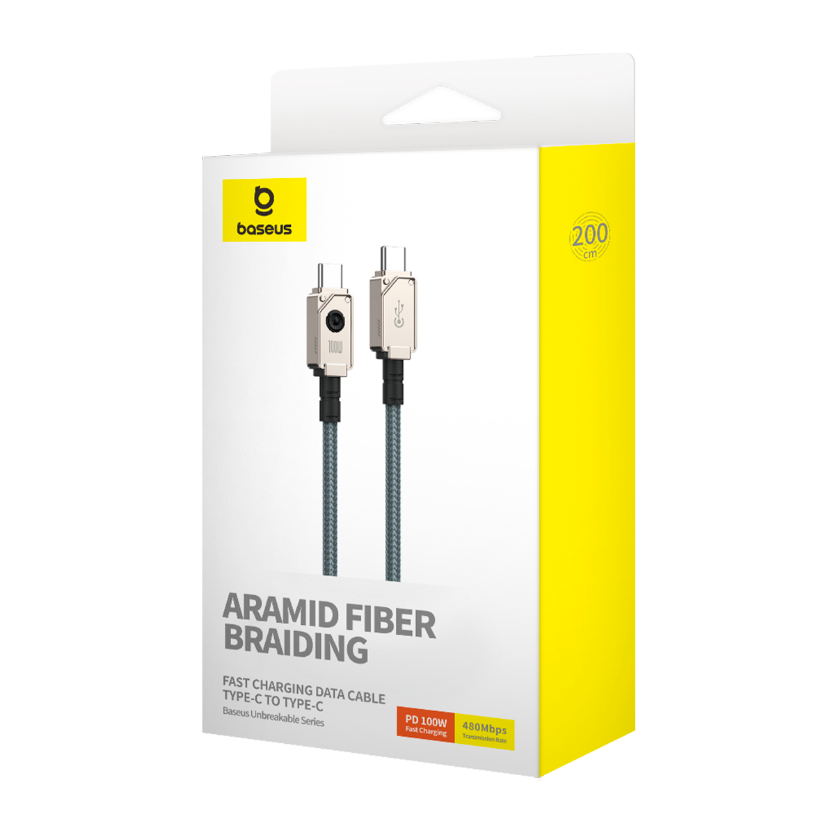 Kabl za prenos podataka i punjenje USB-C - USB-C Baseus Unbreakable, 100W, 2m, Beli P10355800221-01