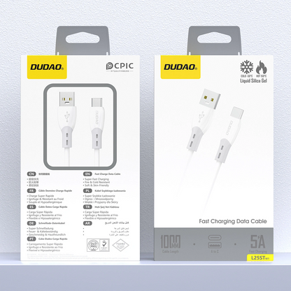 Kabl za podatke i punjenje USB-A - USB-C Dudao L25ST, 100W, 1m, Bela