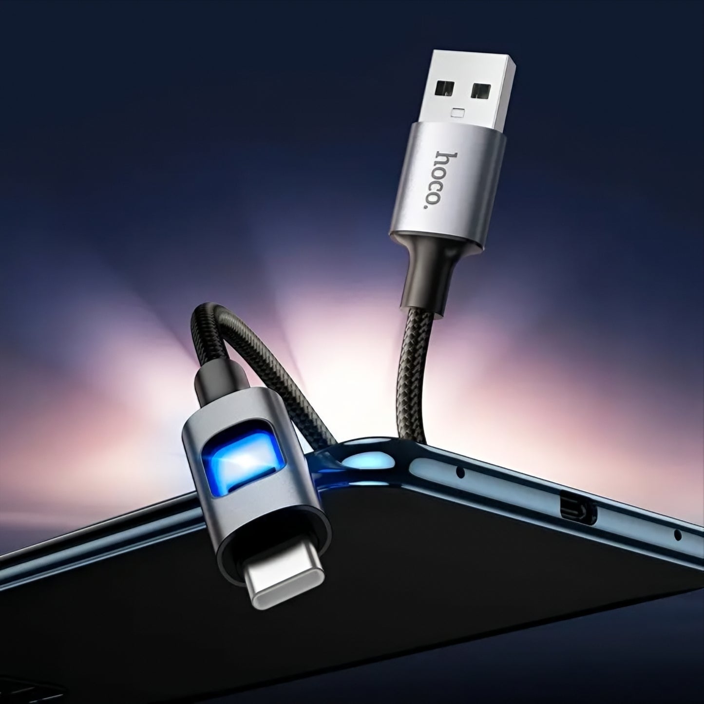 Kabl za prenos podataka i punjenje USB-A - USB-C HOCO U144 Led, 18W, 1.2m, Crni
