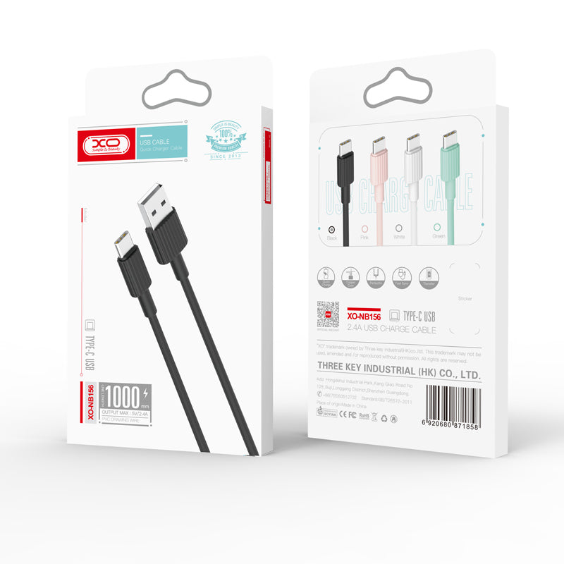 Kabl za podatke i punjenje USB-A - USB-C XO Design NB156, 18W, 1m, Crni