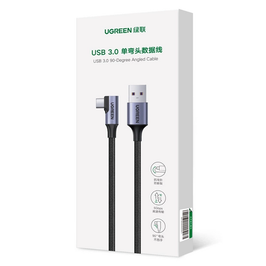 Kabl za Prenos Podataka i Punjenje USB-A - USB-C UGREEN US385 Angled, 60W, 1m, Sivi
