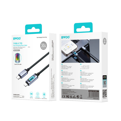 USB-C - Lightning BWOO X324CL kabl za prenos podataka i punjenje, ekran, 30W, 1m, crni