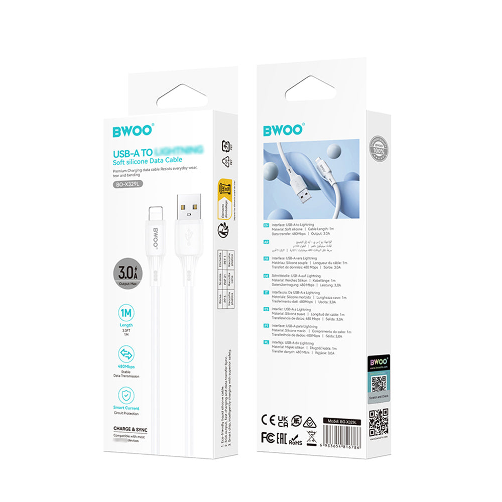 Kabl za prenos podataka i punjenje USB-A - Lightning BWOO X329L, 15W, 1m, Bela