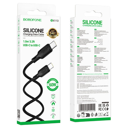 Kabl za prenos podataka i punjenje USB-C - USB-C Borofone BX113 Lenny, 60W, 1m, Crna