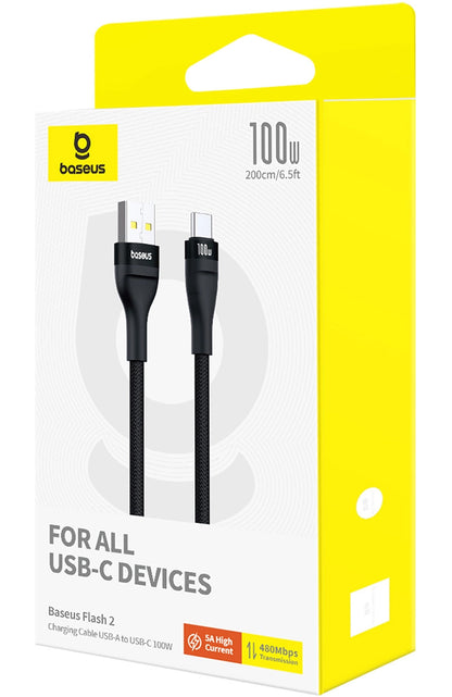 USB-A - USB-C kabl za prenos podataka i punjenje Baseus Flash Series II, 100W, 2m, Crni P10311804111-01