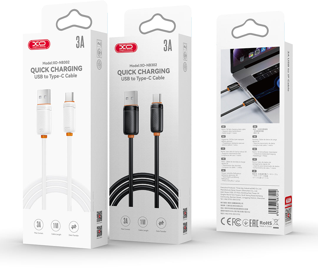 Kabl za prenos podataka i punjenje USB-A - USB-C XO Design NB302, 18W, 1m, Bela