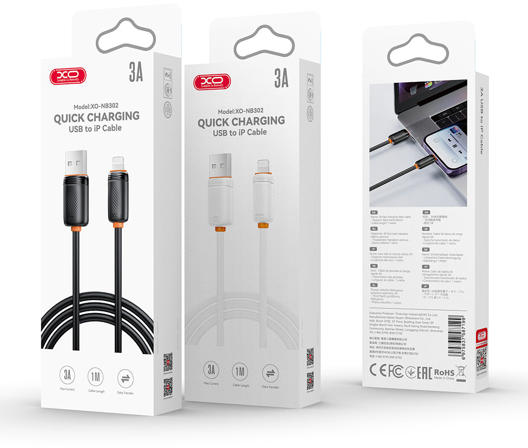 Kabl za prenos podataka i punjenje USB-A - USB-C XO Design NB302, 18W, 1m, Crni