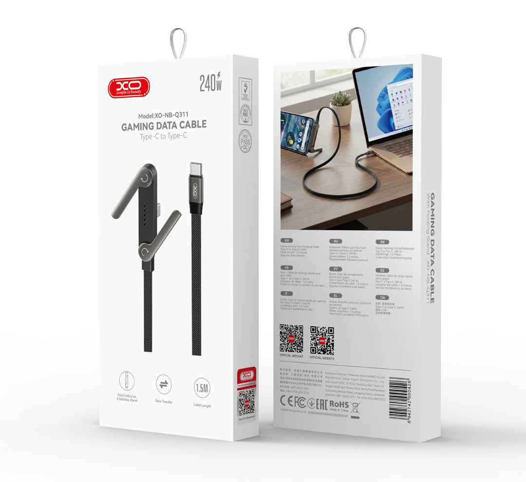Kabl za prenos podataka i punjenje USB-C - USB-C XO Design NB-Q311, 240W, 1.5m, Crna