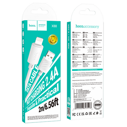Kabl za prenos podataka i punjenje USB-A - Lightning HOCO X88, 18W, 2m, Bela