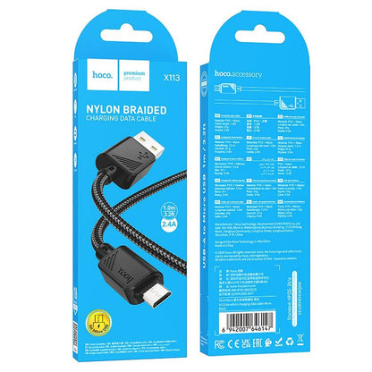 Kabl za prenos podataka i punjenje USB-A - microUSB HOCO X113, 18W, 1m, Crni