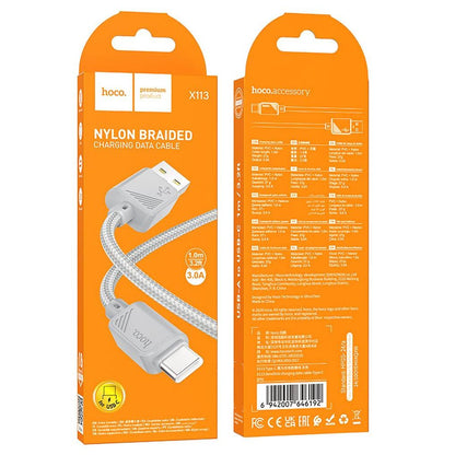 Kabl za prenos podataka i punjenje USB-A - USB-C HOCO X113, 18W, 1m, Siva