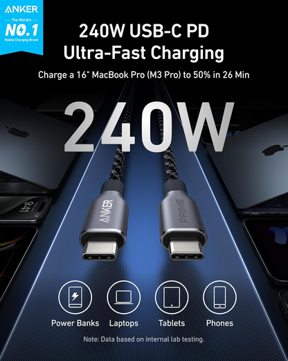 Anker Prime USB-C na USB-C kabl za prenos podataka i punjenje, 240 W, 0,9 m, crni A88E2011