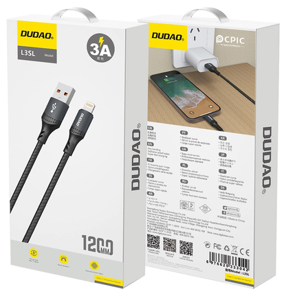 Kabl za prenos podataka i punjenje USB-A - Lightning Dudao L3SL, 30W, 1.2m, Crni