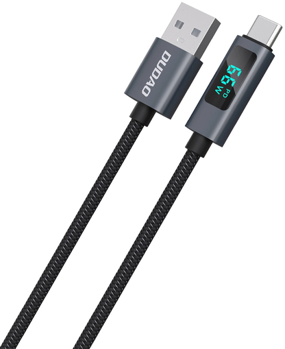 Kabl za prenos podataka i punjenje USB-A - USB-C Dudao L7T Display, 66W, 1m, Crni