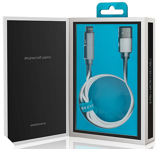 Kabel za Prijenos Podataka i Punjenje USB-A - Lightning / microUSB Forever MFi 2u1, 18W, 1m, Bijeli