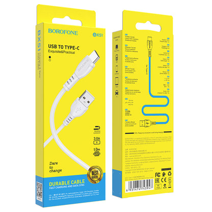 Kabl za Prenos Podataka i Punjenje USB-A - USB-C Borofone BX51 Triumph MP, 18W, 1m, Beli