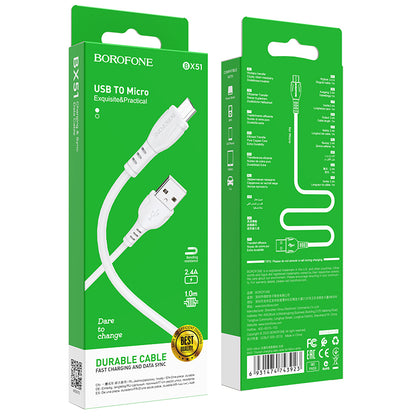 Kabel za Prijenos Podataka i Punjenje USB-A - microUSB Borofone BX51 Triumph MP, 18W, 1m, Bijeli