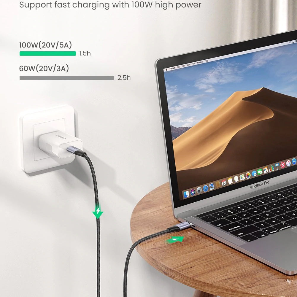 Kabl za Prenos Podataka i Punjenje USB-C - USB-C UGREEN US355, 100W, 1m, Crni