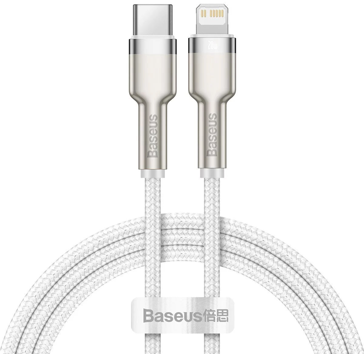 Kabl za prenos podataka i punjenje USB-C - Lightning Baseus Cafule Metal Series, 20W, 2m, Beli CATLJK-B02