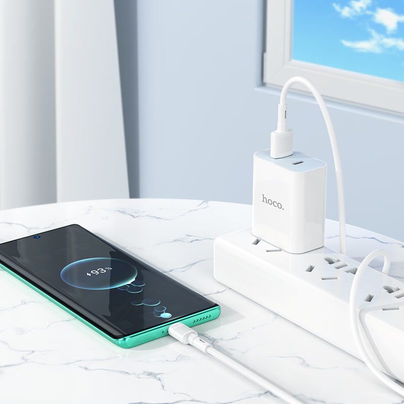 Kabl za prenos podataka i punjenje USB-A - USB-C HOCO X83 Victory, 20W, 1m, Bel