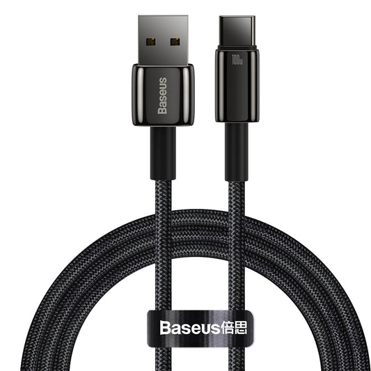 Kabel za Prijenos Podataka i Punjenje USB-A - USB-C Baseus Tungsten Gold, 100W, 1m, Crni CAWJ000001