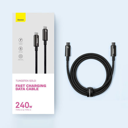 Kabel za Prijenos Podataka i Punjenje USB-C - USB-C Baseus Tungsten Gold, 240W, 2m, Crni CAWJ040101