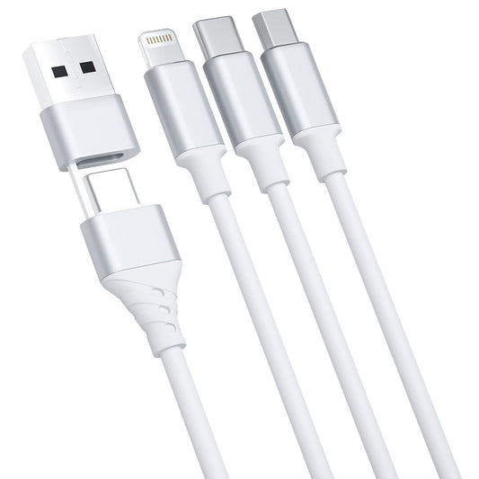 Charging Cable USB-A / USB-C - Lightning / microUSB / USB-C 3MK Hyper 3in1, 12W, 1.5m, White 