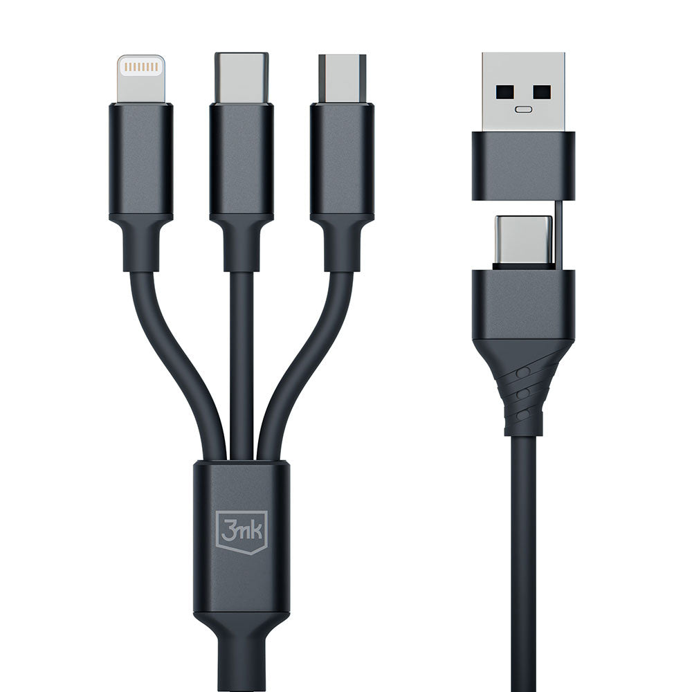 Kabl za punjenje USB-A / USB-C - Lightning / microUSB / USB-C 3MK Hyper 3in1, 12W, 1.5m, Crni