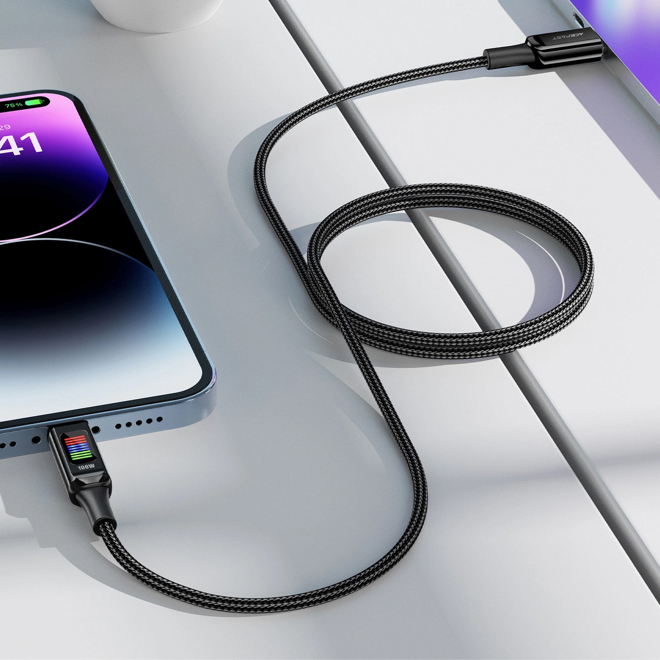 Kabl za Prenos Podataka i Punjenje USB-C - USB-C Acefast C7-03, 100W, 1.2m, Crni