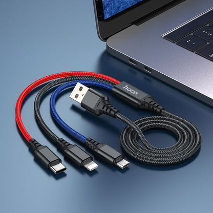 Kabl za punjenje USB-A - Lightning / microUSB / USB-C HOCO X76 3u1, 18W, 1m, Višebojni