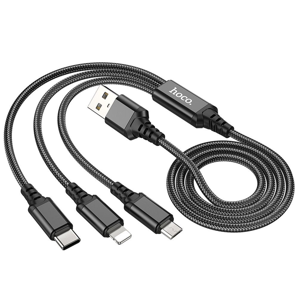 Kabl za punjenje USB-A - Lightning / microUSB / USB-C HOCO X76 3u1, 18W, 1m, Crni