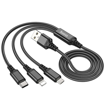 Kabl za punjenje USB-A - Lightning / microUSB / USB-C HOCO X76 3u1, 18W, 1m, Crni