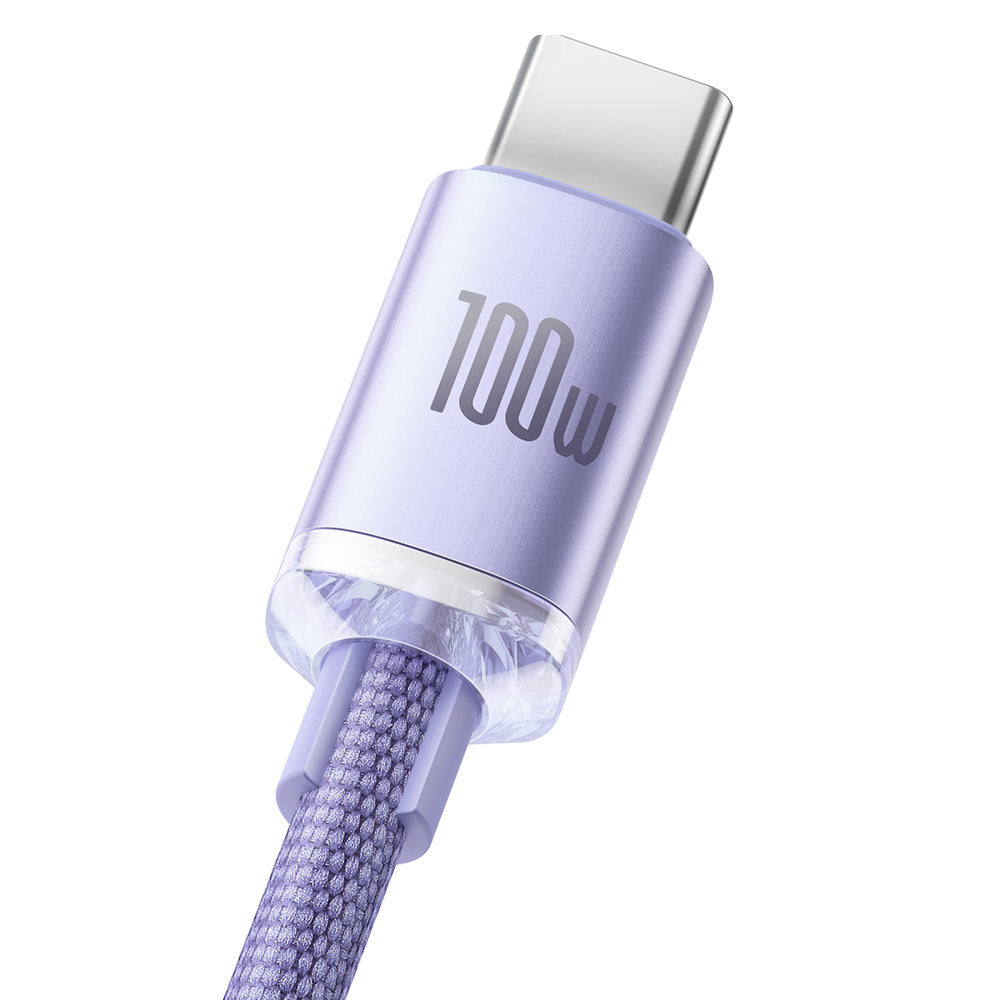 Kabel za Prijenos Podataka i Punjenje USB-A - USB-C Baseus Crystal Shine Series, 100W, 1.2m, Ljubičasti CAJY000405