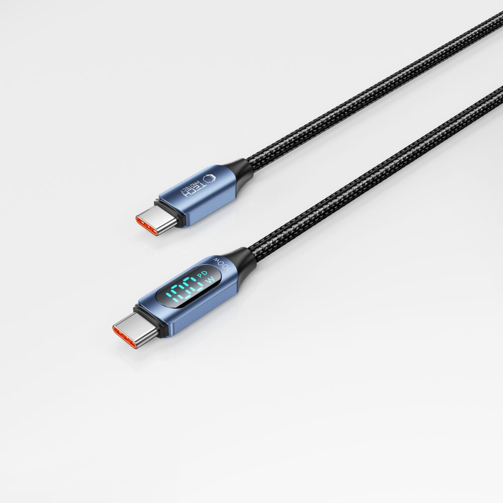 Kabl za Prenos Podataka i Punjenje USB-C - USB-C Tech-Protect Ultraboost LED, 100W, 1m, Plavi