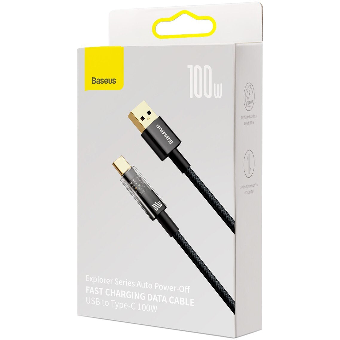 Kabl za Prenos Podataka i Punjenje USB-A - USB-C Baseus Explorer, 100W, 1m, Crni CATS000201