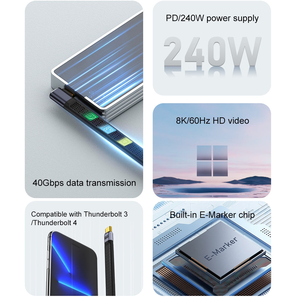 Kabl za prenos podataka i punjenje USB-C - USB-C OEM Angled 8K Video Version 2, 240W, 0.15m, Crni