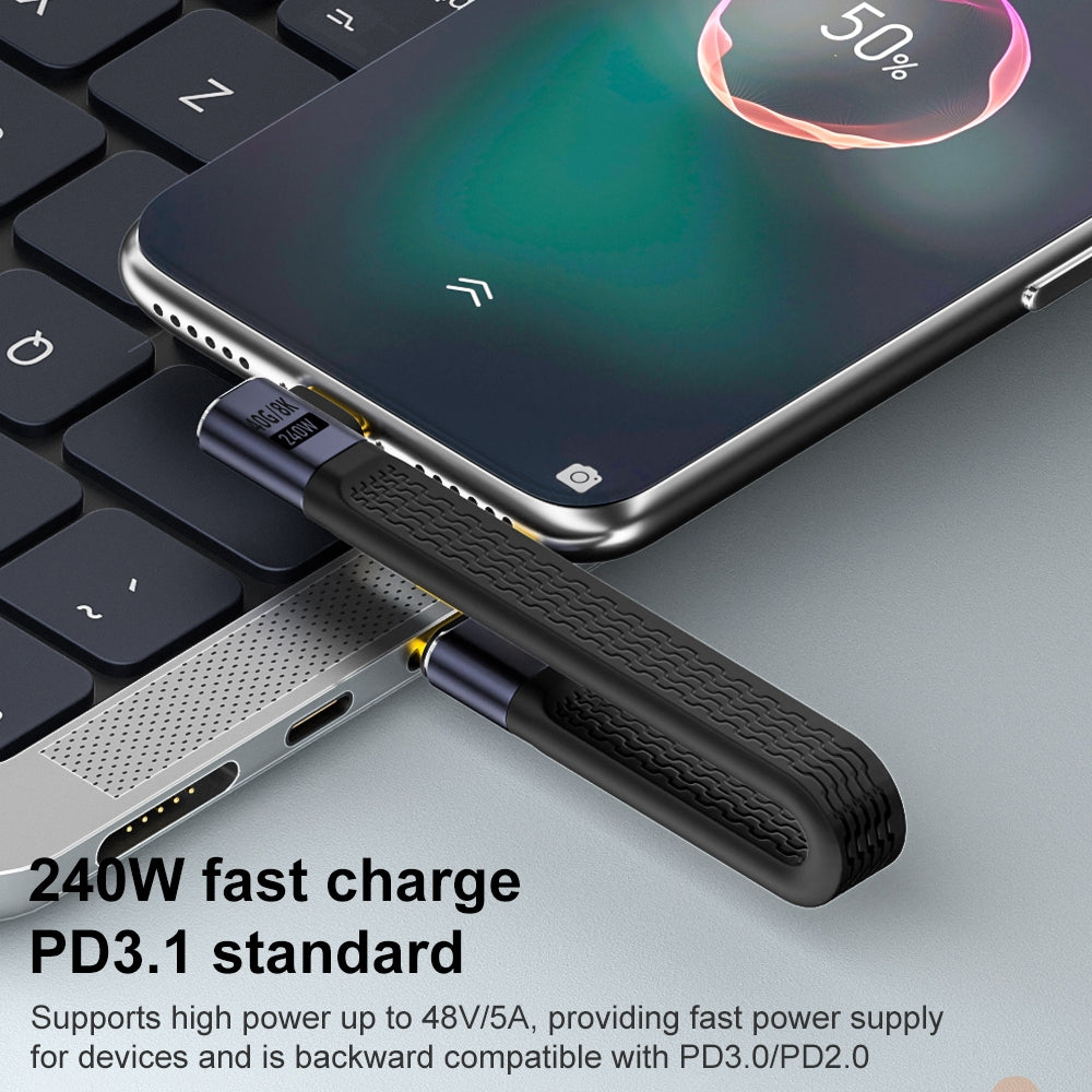 Kabl za prenos podataka i punjenje USB-C - USB-C OEM Angled 8K Video, 240W, 0.15m, Crni