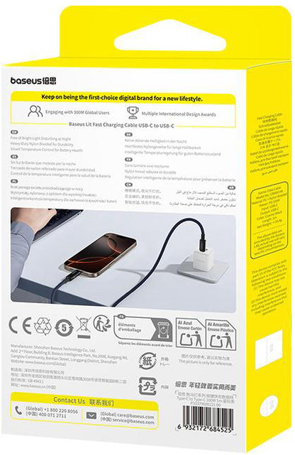 Kabl za podatke i punjenje USB-C - USB-C Baseus Lit Button Control, 100W, 2m, Crni P10379000121-01