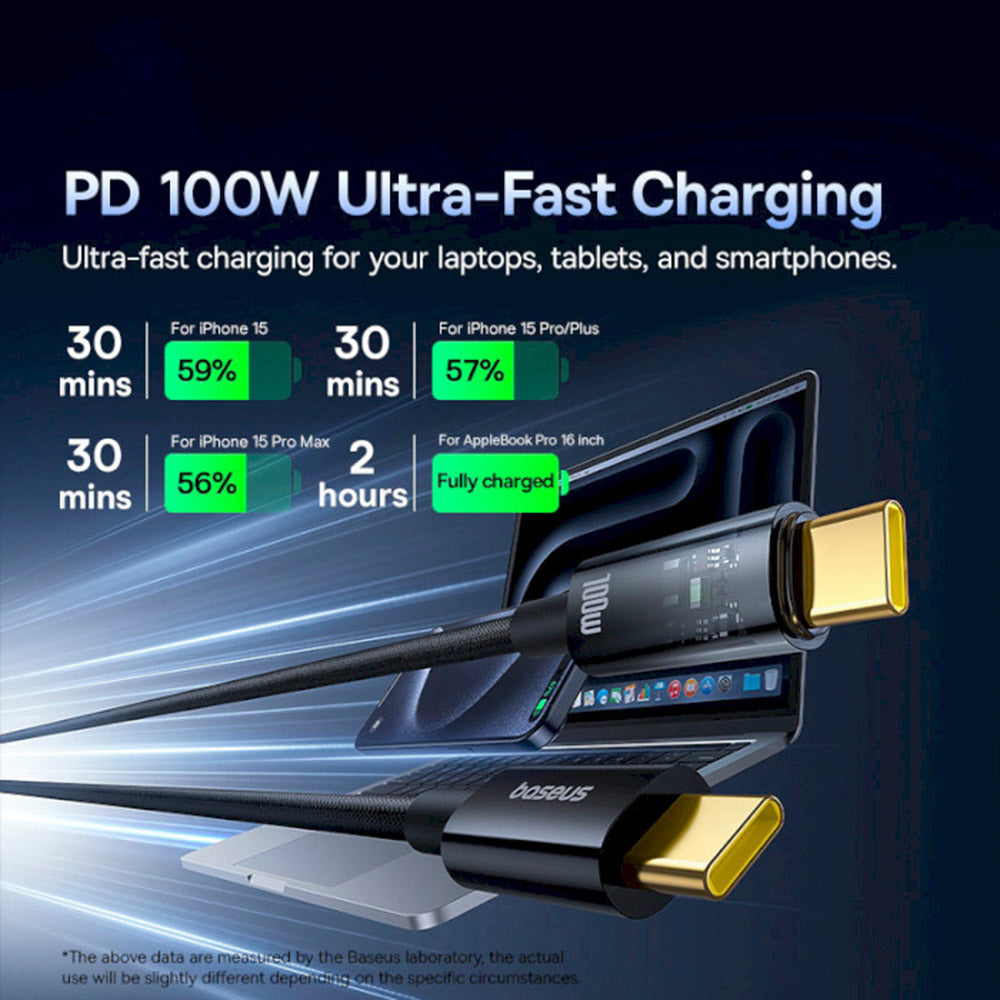 Kabl za prenos podataka i punjenje USB-C - USB-C Baseus Explorer, 100W, 2m, Crni P10319704111-00