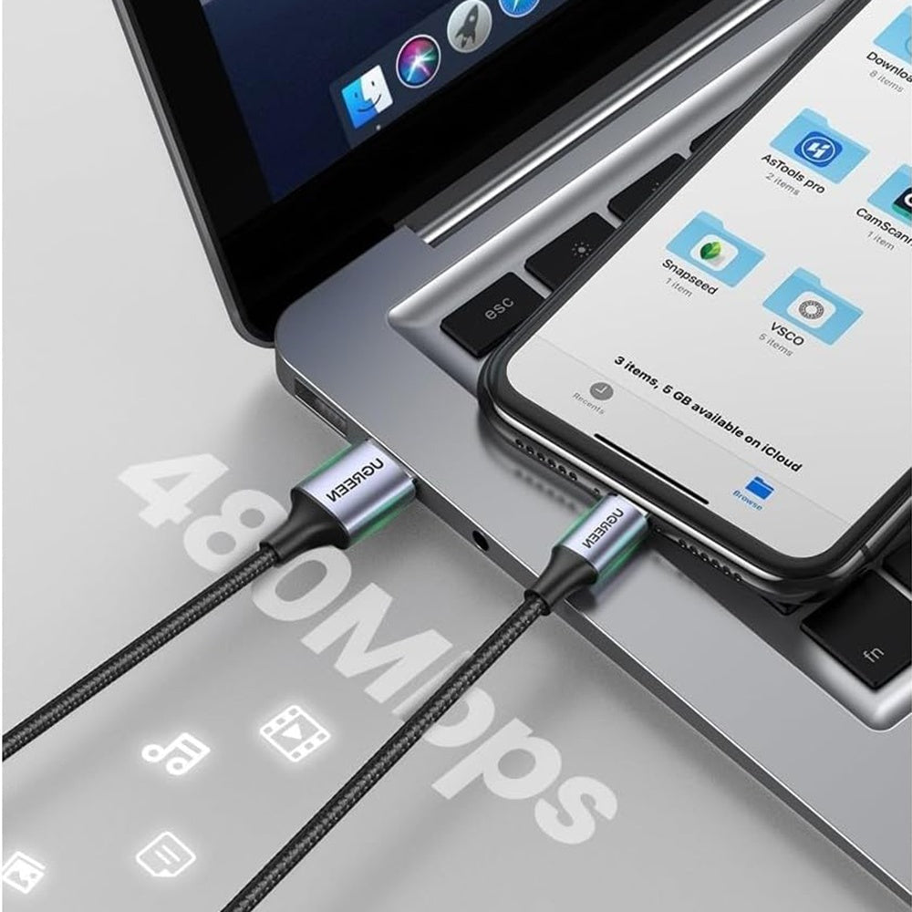Kabl za prenos podataka i punjenje USB-A - Lightning UGREEN US199, 18W, 1m, Sivi
