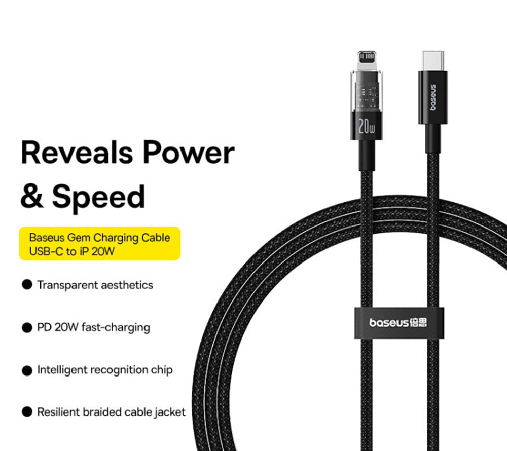 Kabl za prenos podataka i punjenje USB-C - Lightning Baseus Gem, 20W, 1m, Crni P10373001111-00