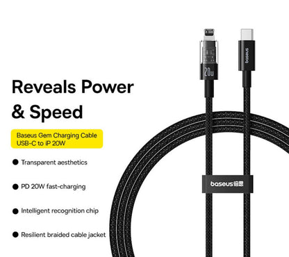 Kabl za prenos podataka i punjenje USB-C - Lightning Baseus Gem, 20W, 1m, Crni P10373001111-00