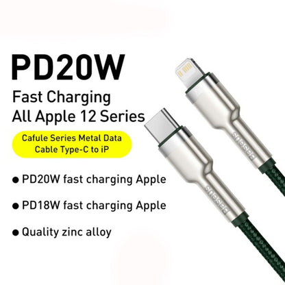Kabl za prenos podataka i punjenje USB-C - Lightning Baseus Cafule Metal Series, 20W, 2m, Zelen CATLJK-B06